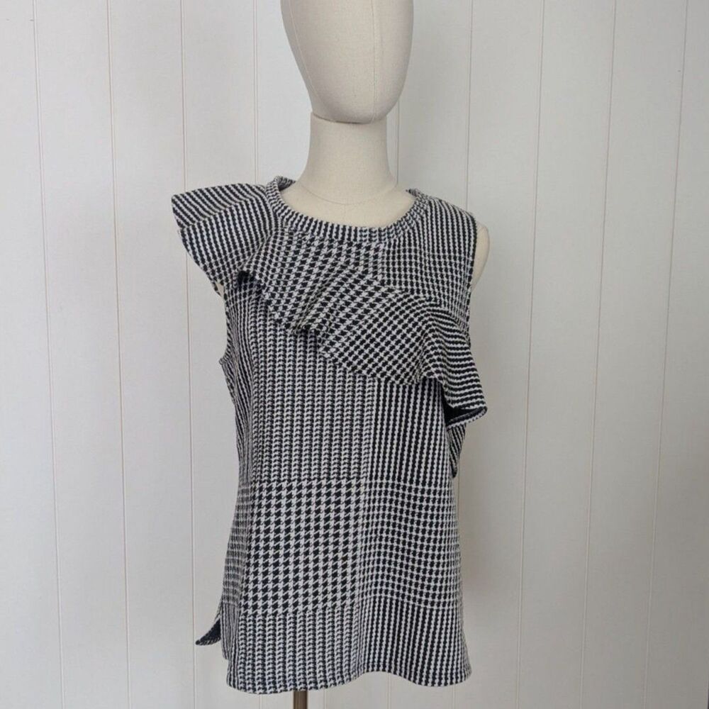 Anthropologie Dolan Left Coast Callan Ruffled Houndstooth Tank, Med, black white